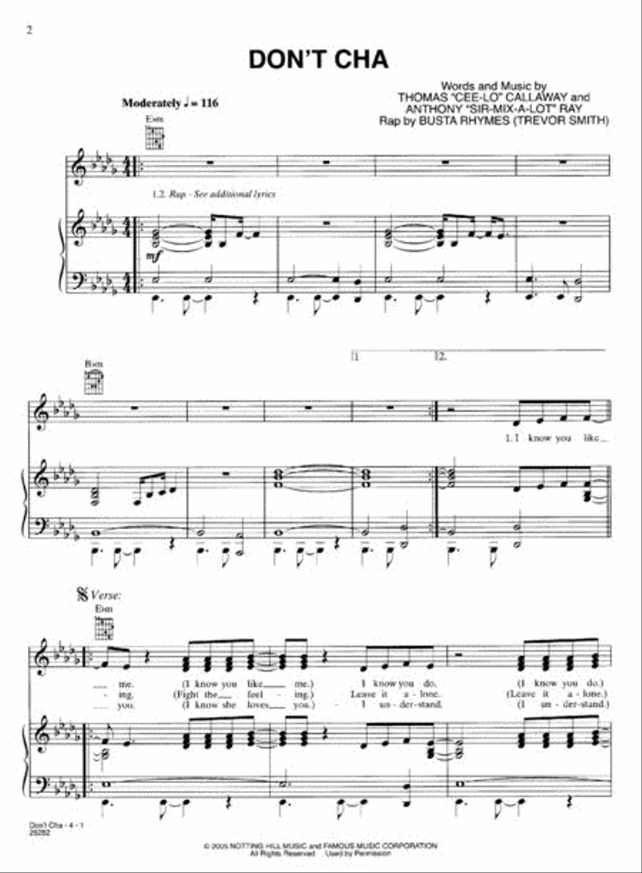 Don't Cha Piano, Vocal, Guitar scores gallery preview page 2