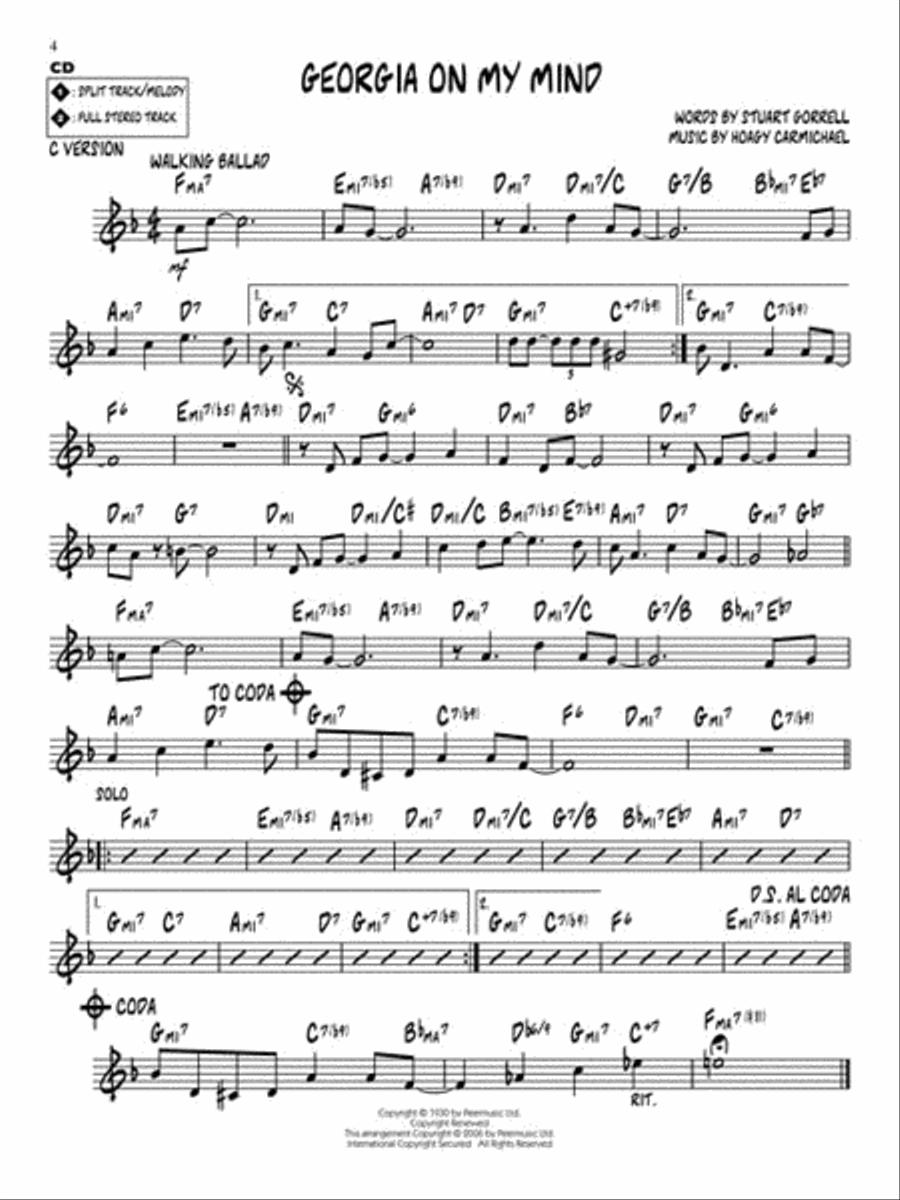 Georgia on My Mind & Other Songs by Hoagy Carmichael C Instrument scores gallery preview page 4