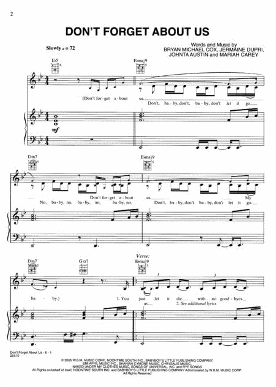 Don't Forget About Us Piano, Vocal, Guitar scores gallery preview page 2