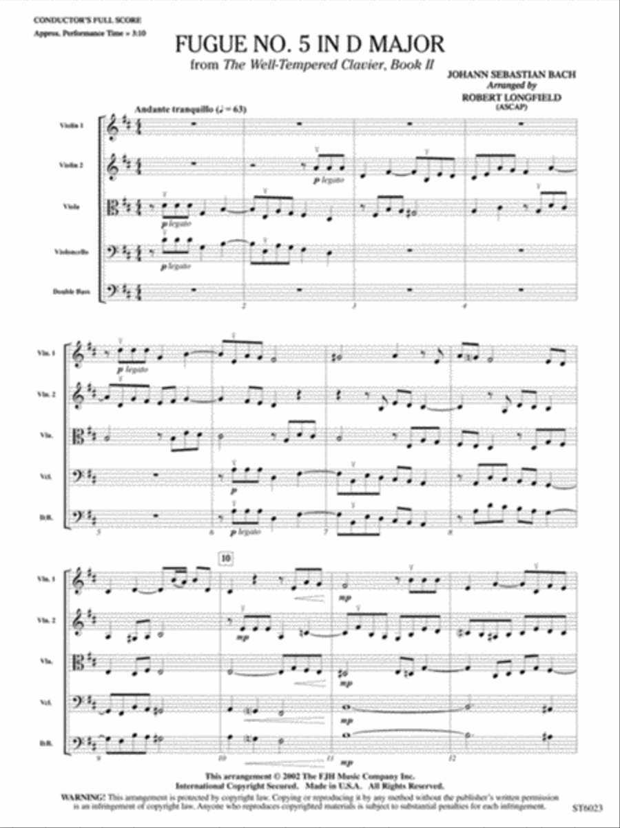 Fugue No. 5 in D Major String Orchestra scores gallery preview page 2
