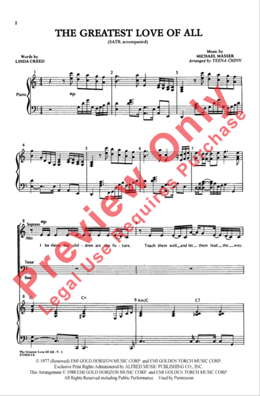 Greatest Love of All Greatest Love of All Choir scores gallery preview page 2
