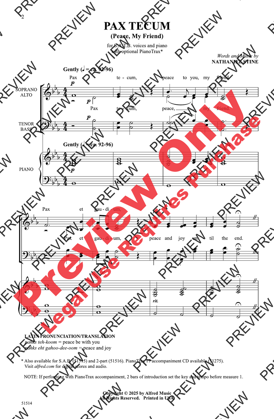 Pax Tecum 4-Part - Sheet Music page 2