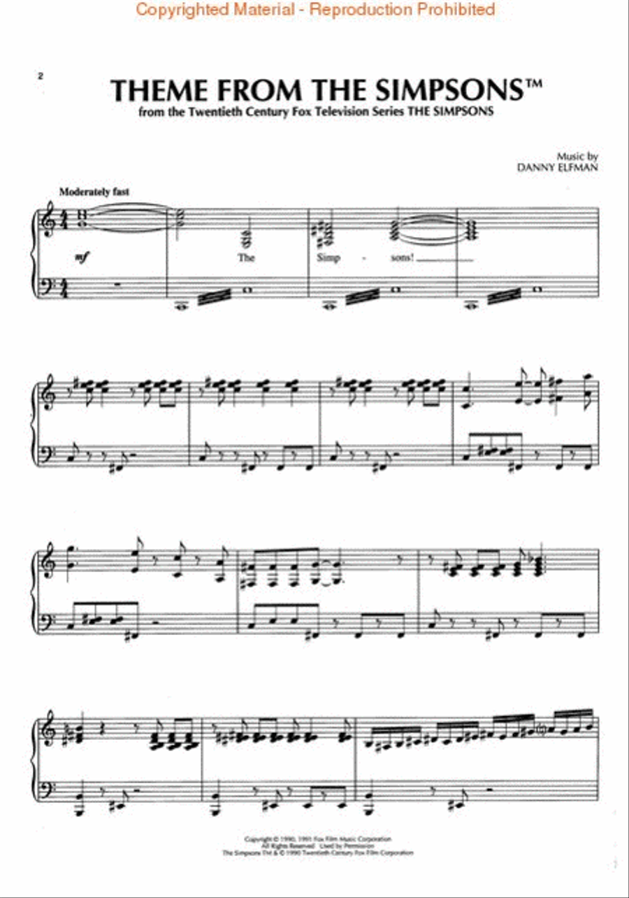 Theme from The Simpsons Piano, Vocal, Guitar scores gallery preview page 2