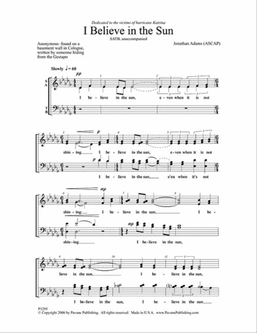 I Believe in the Sun I Believe in the Sun 4-Part scores gallery preview page 2