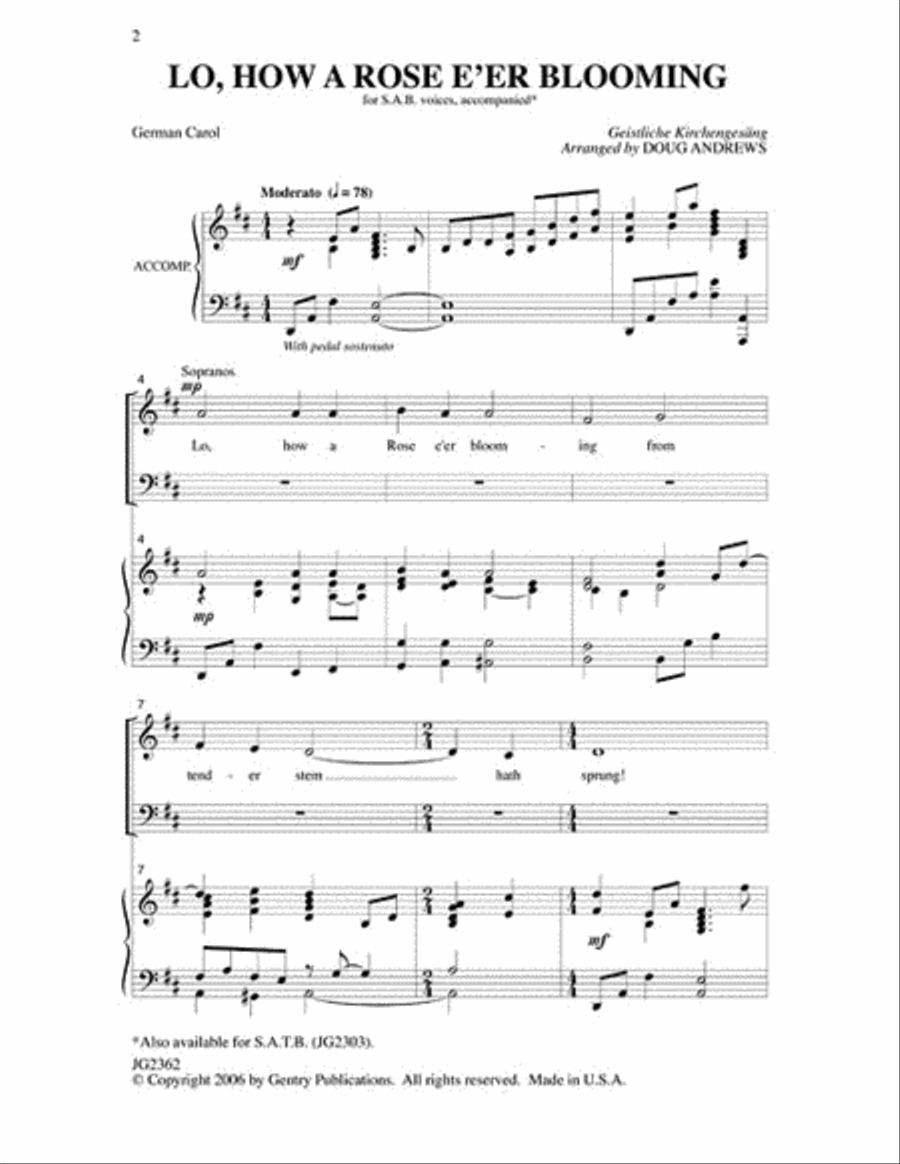 Lo, How a Rose E'er Blooming 3-Part scores gallery preview page 2