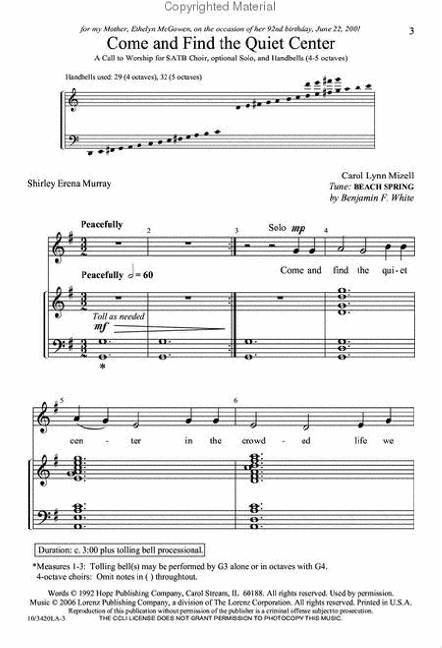 Come and Find the Quiet Center 4-Part scores gallery preview page 2
