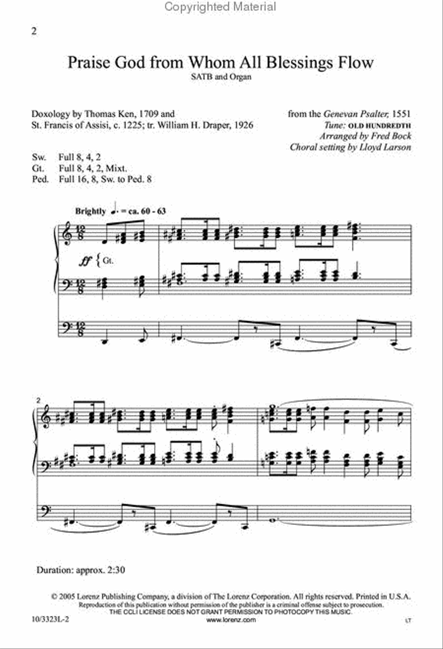 Praise God from Whom All Blessings Flow 4-Part scores gallery preview page 2