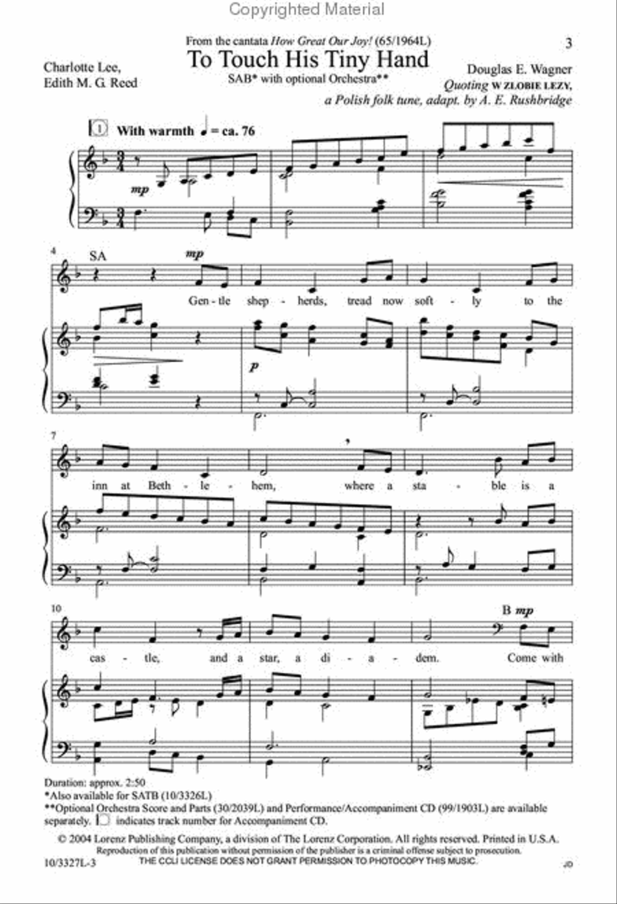 To Touch His Tiny Hand 3-Part scores gallery preview page 2