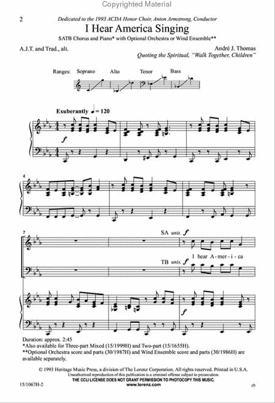 I Hear America Singing I Hear America Singing 4-Part scores gallery preview page 2