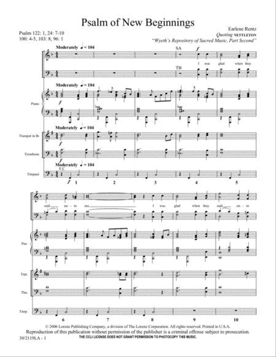 Psalm of New Beginnings - Brass and Timpani Score and Parts Choir scores gallery preview page 2