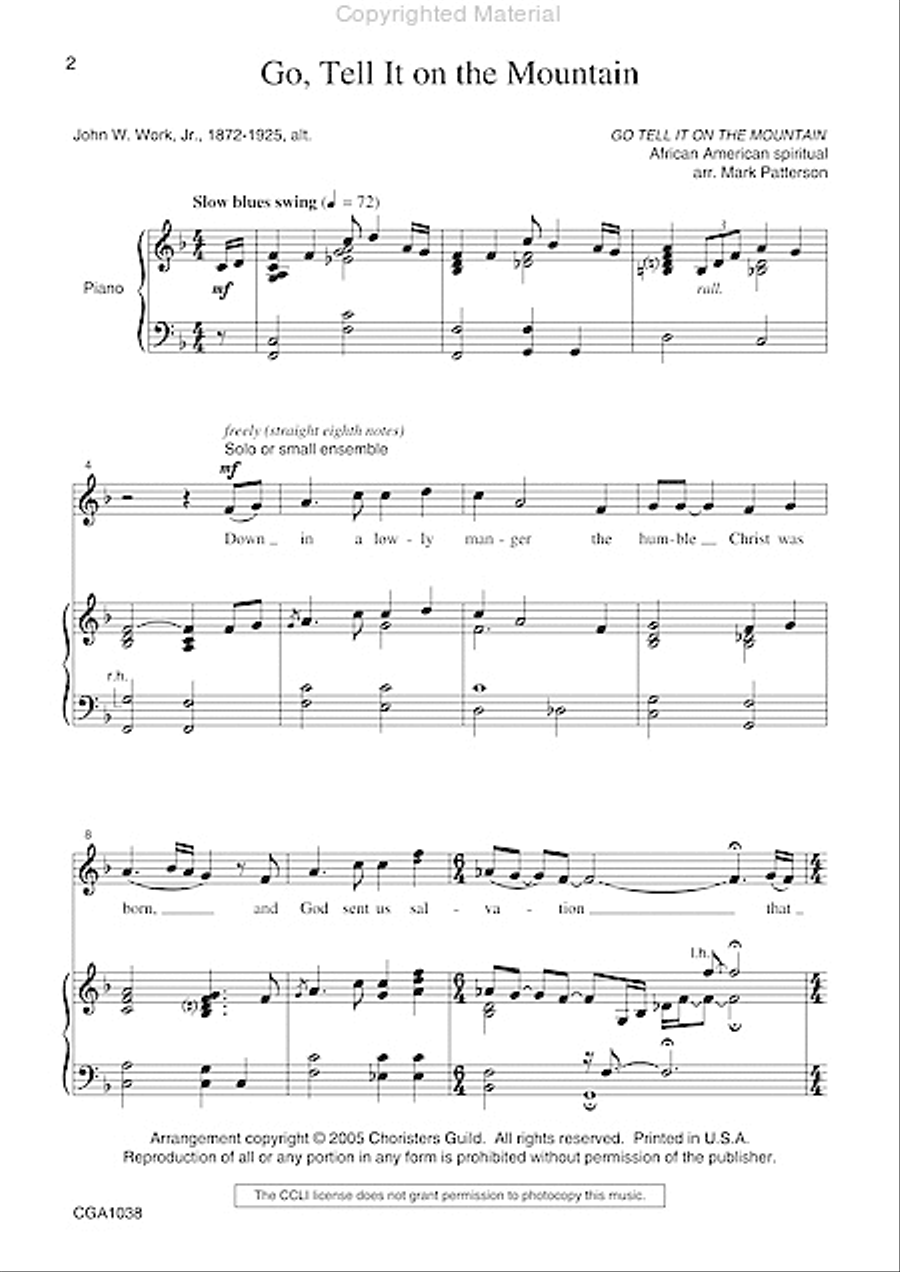 Go, Tell It on the Mountain Unison Choir scores gallery preview page 2