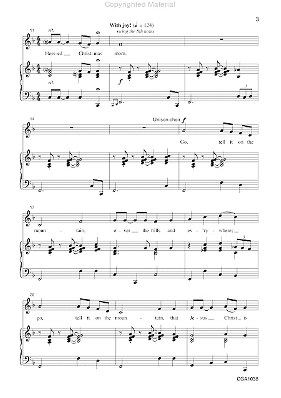 Go, Tell It on the Mountain Unison Choir scores gallery preview page 3