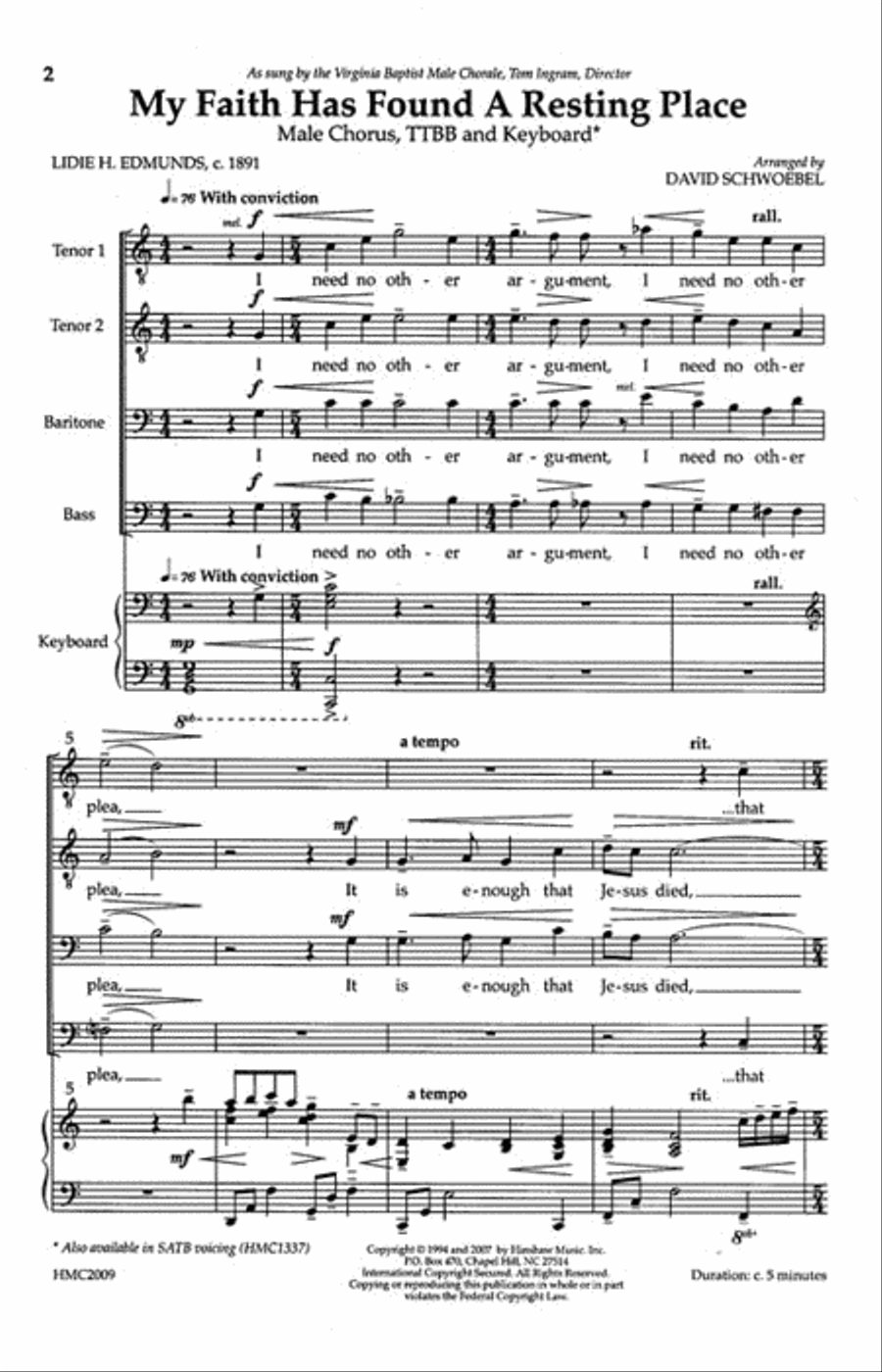 My Faith Has Found a Resting Place TTBB scores gallery preview page 2