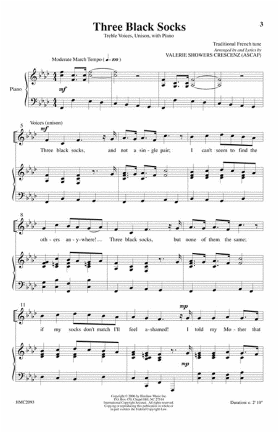 Three Black Socks Three Black Socks Unison Choir scores gallery preview page 2