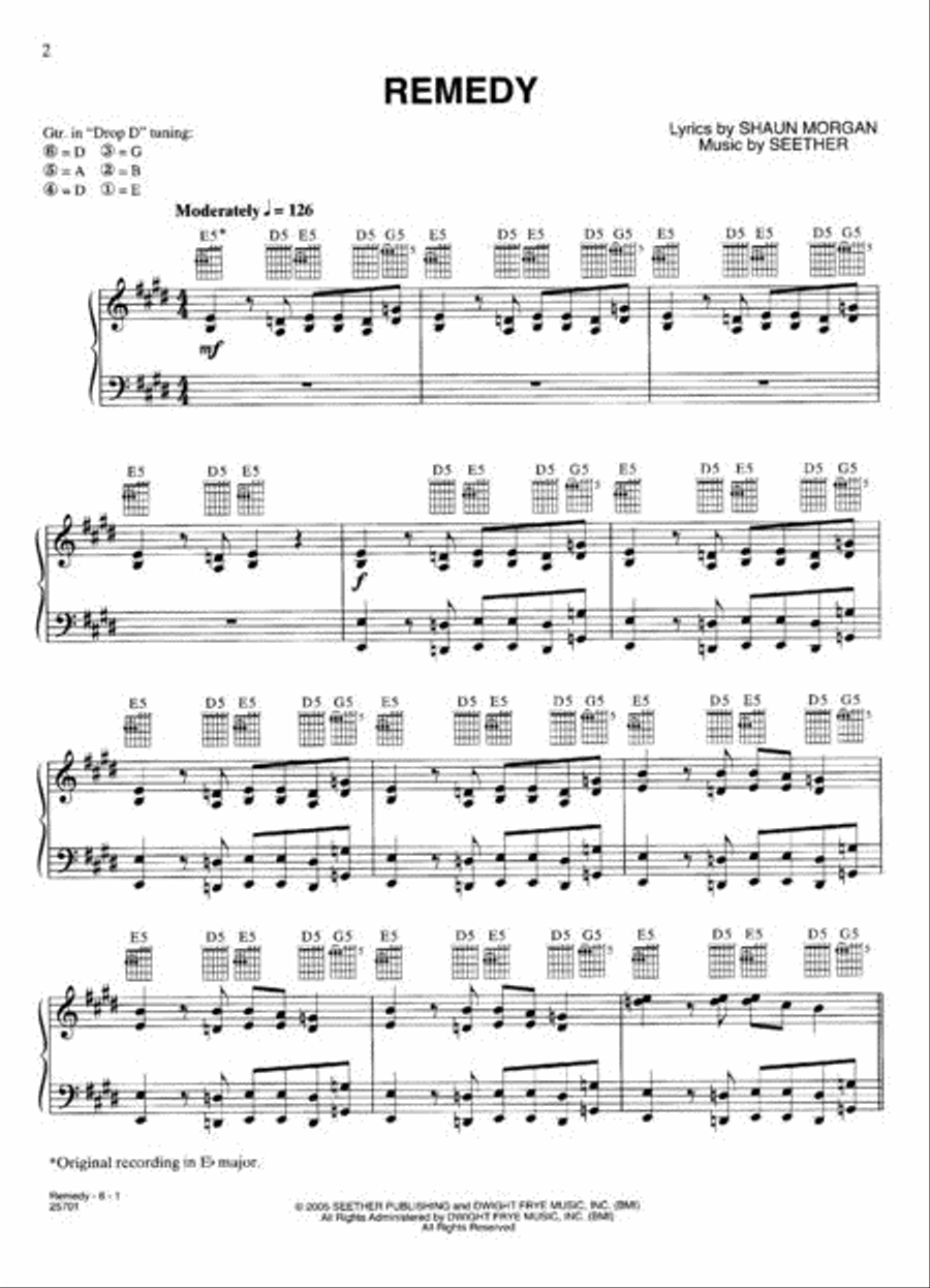 Remedy Piano, Vocal, Guitar scores gallery preview page 2