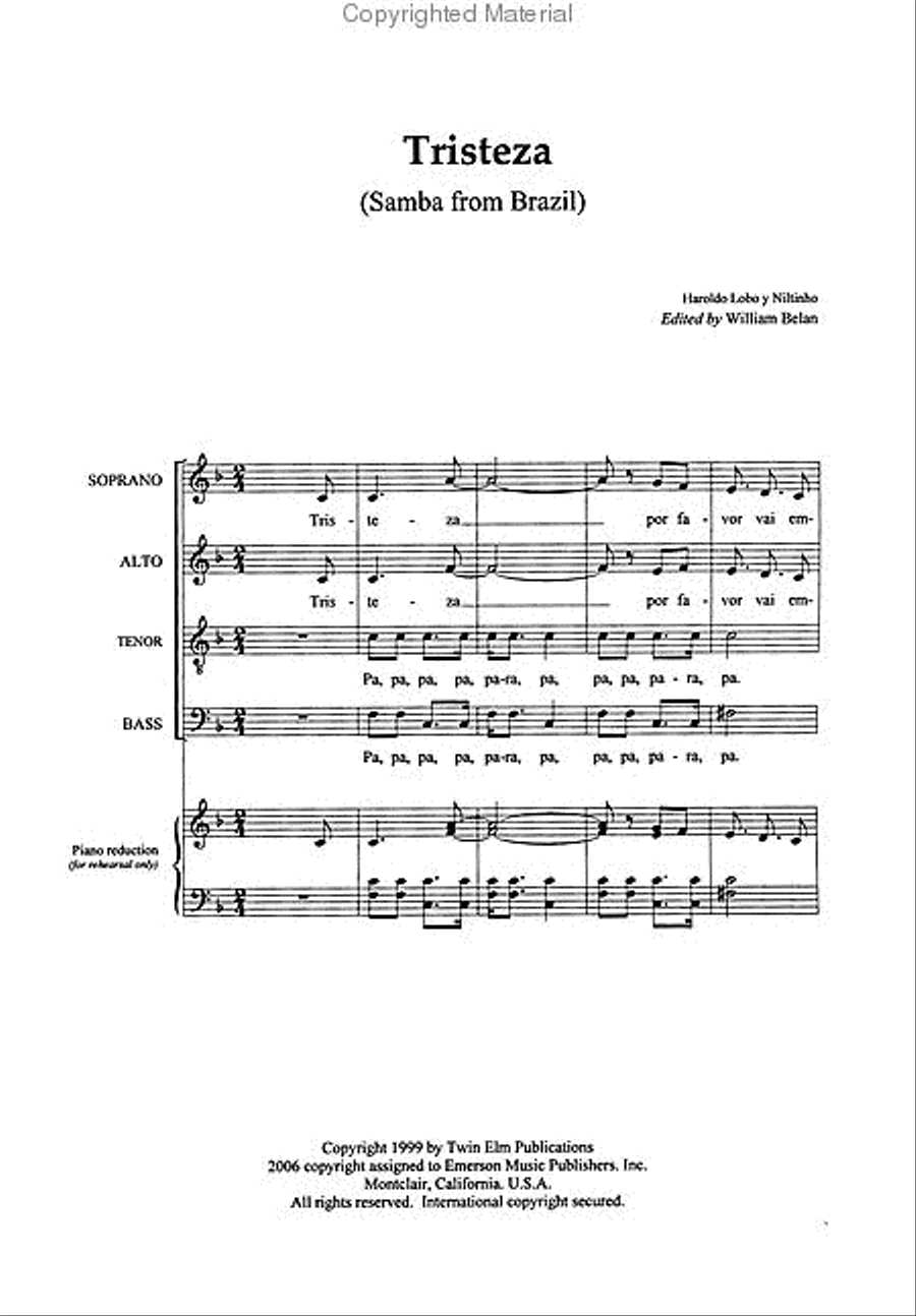 Tristeza - Samba from Brazil Choir scores gallery preview page 2