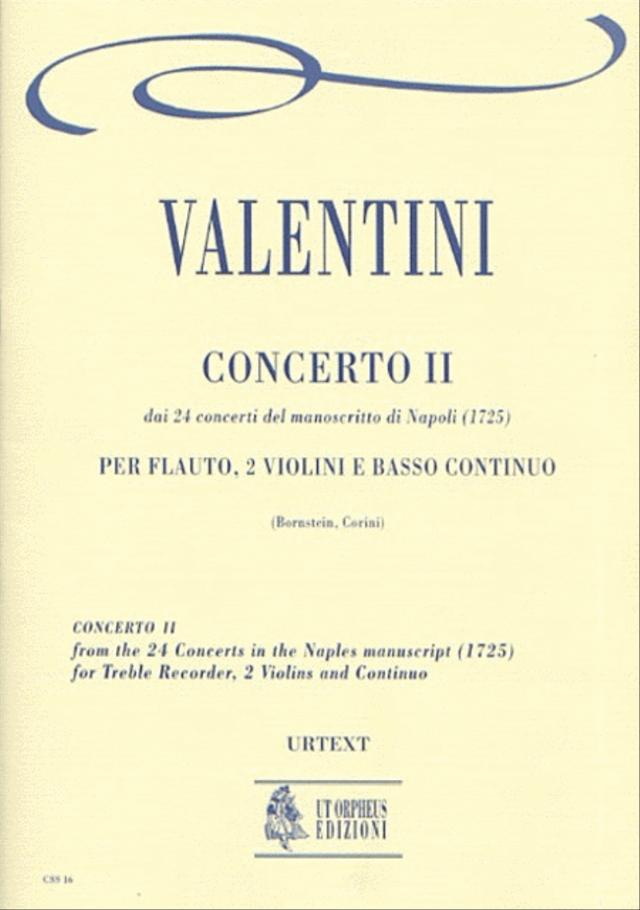 Concerto No. 2 from the 24 Concertos in the Naples manuscript (1725) for Treble Recorder (Flute), 2 Violins and Continuo Flute scores gallery preview page 1