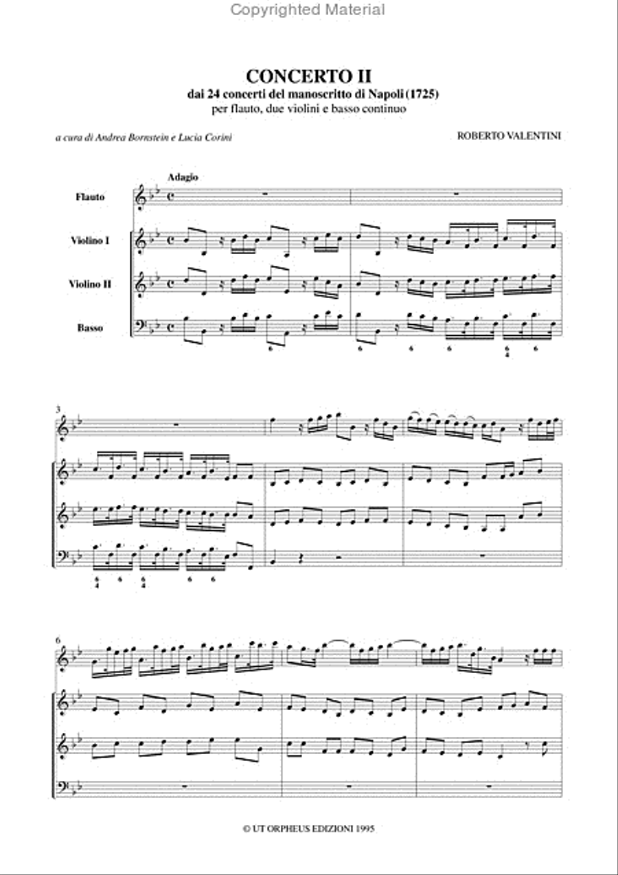 Concerto No. 2 from the 24 Concertos in the Naples manuscript (1725) for Treble Recorder (Flute), 2 Violins and Continuo Flute scores gallery preview page 2
