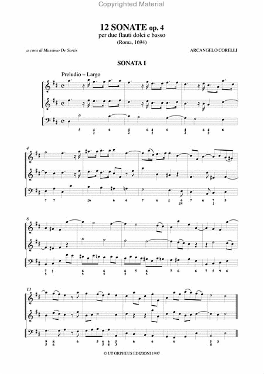 12 Sonatas Op. 4 for 2 Treble Recorders and Continuo Alto Recorder scores gallery preview page 2