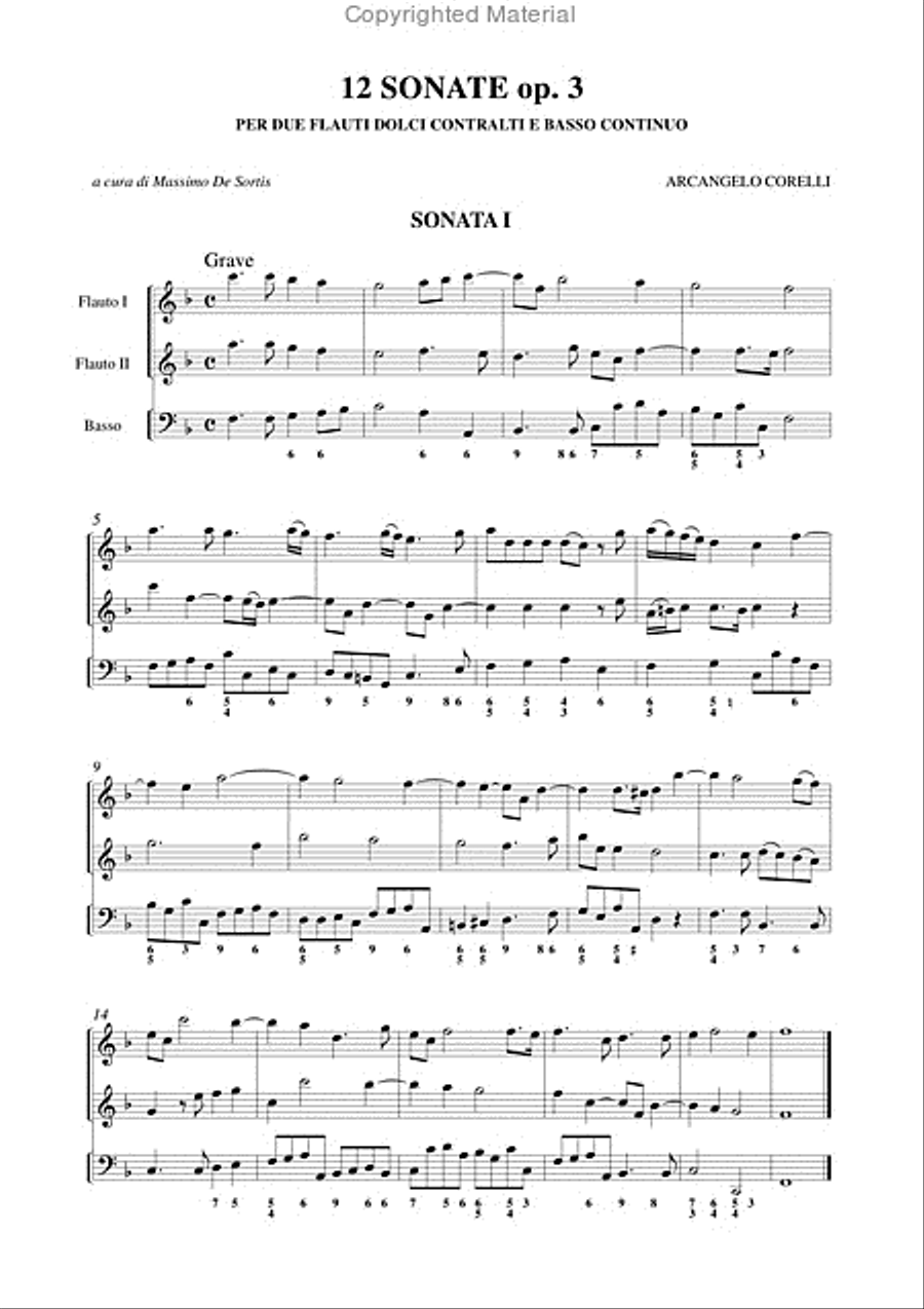 12 Sonatas Op. 3 for 2 Treble Recorders and Continuo Alto Recorder scores gallery preview page 2