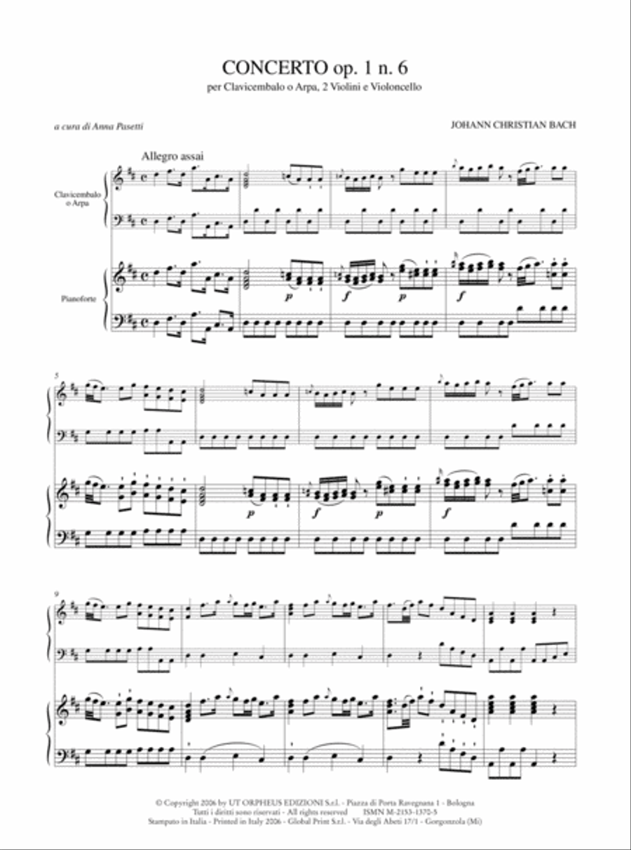 Concerto Op. 1 No. 6 for Harpsichord or Harp, 2 Violins and Violoncello Harp scores gallery preview page 2