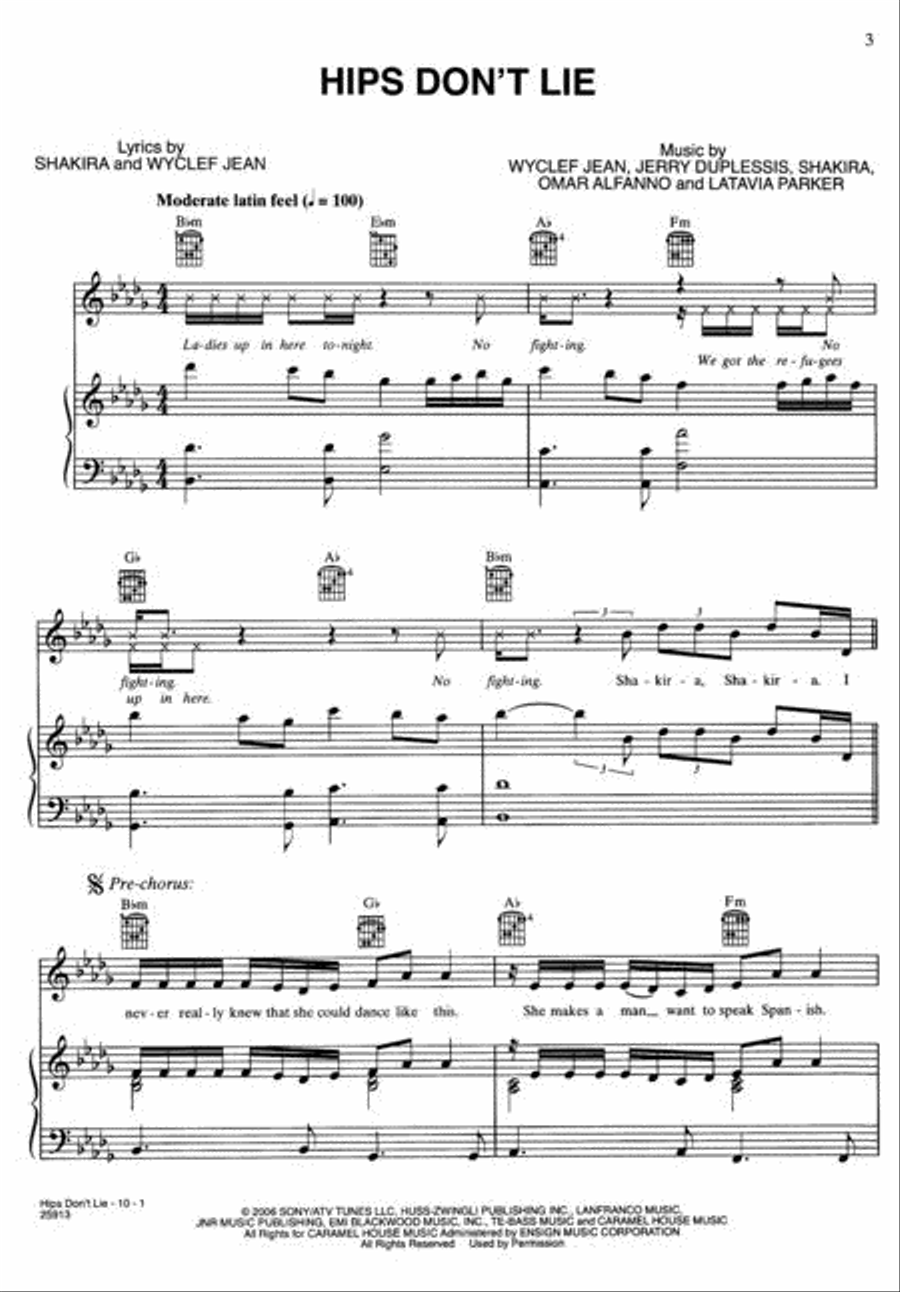 Hips Don't Lie Piano, Vocal, Guitar scores gallery preview page 2