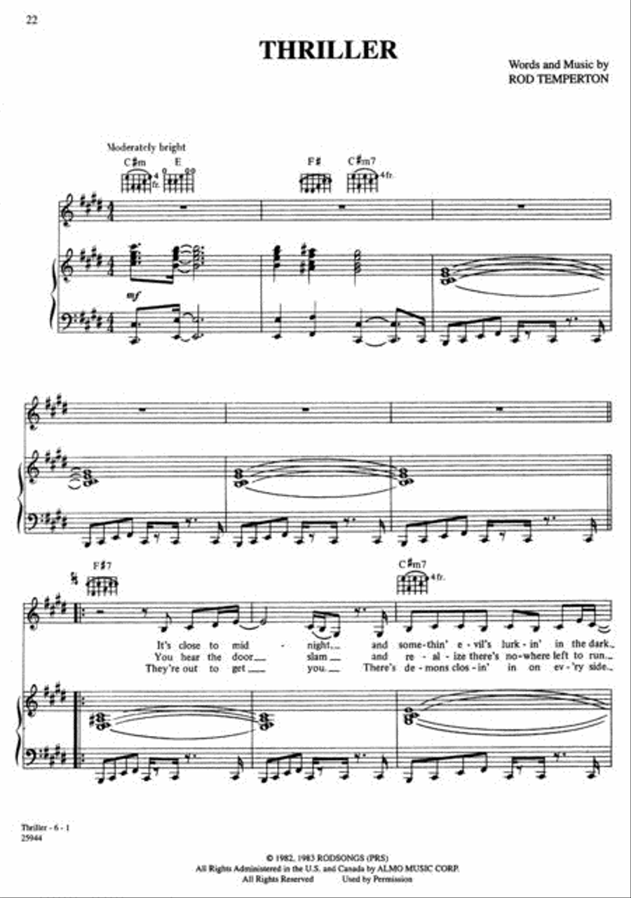 Thriller Piano, Vocal, Guitar scores gallery preview page 2