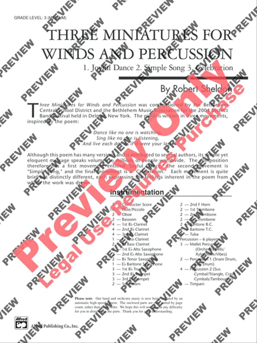 Three Miniatures for Winds and Percussion Concert Band scores gallery preview page 2