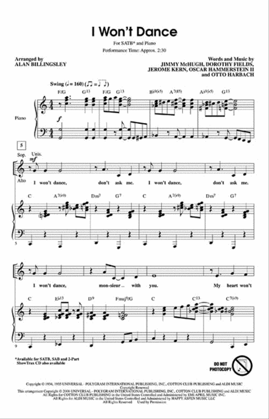I Won't Dance I Won't Dance 4-Part scores gallery preview page 2