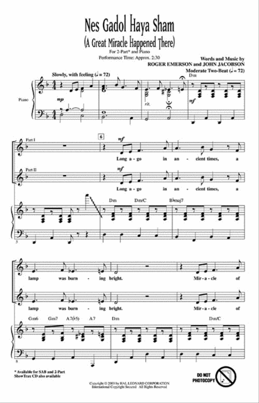 Nes Gadol Haya Sham (A Great Miracle Happened There) 2-Part scores gallery preview page 2