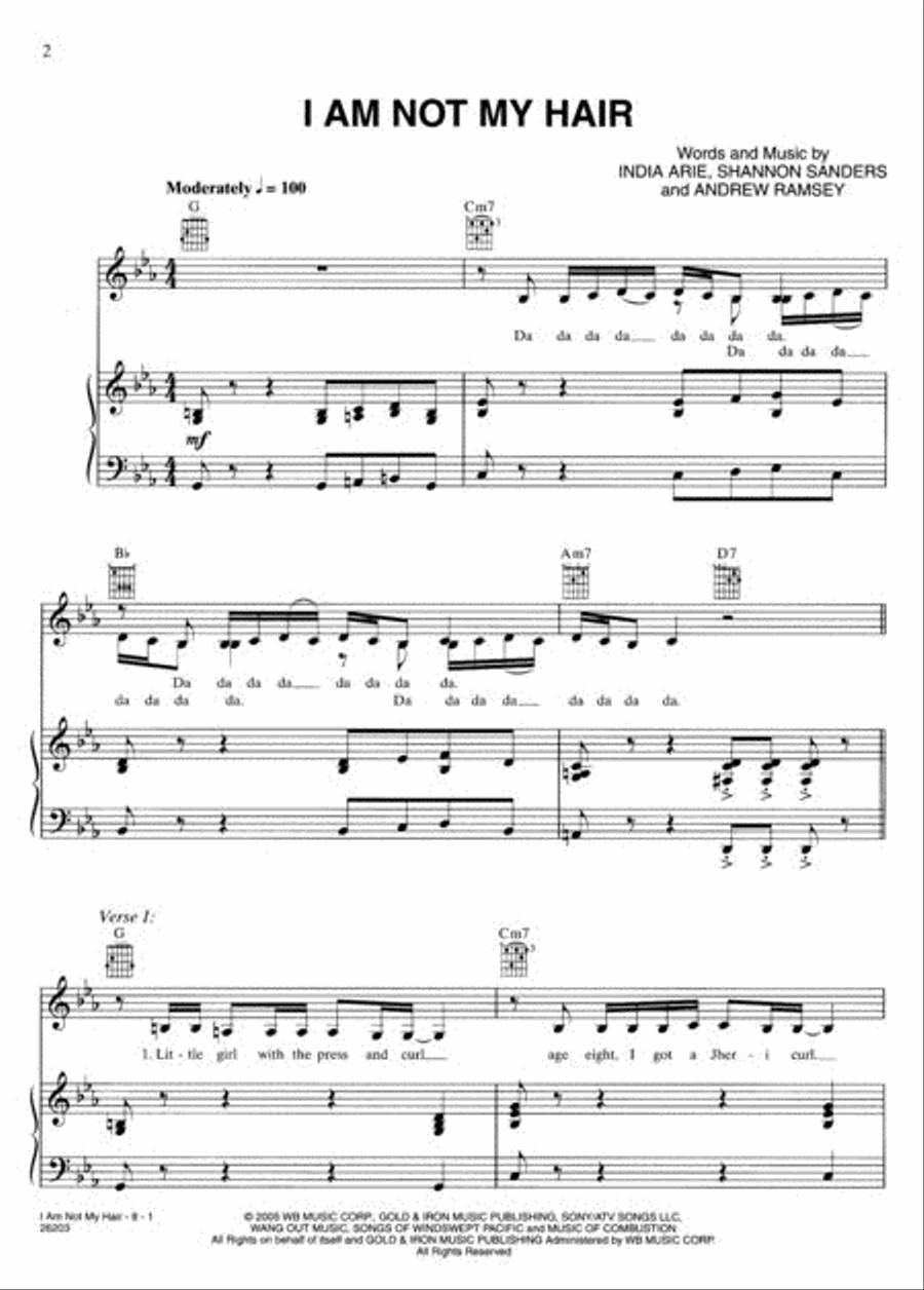 I Am Not My Hair Piano, Vocal, Guitar scores gallery preview page 2