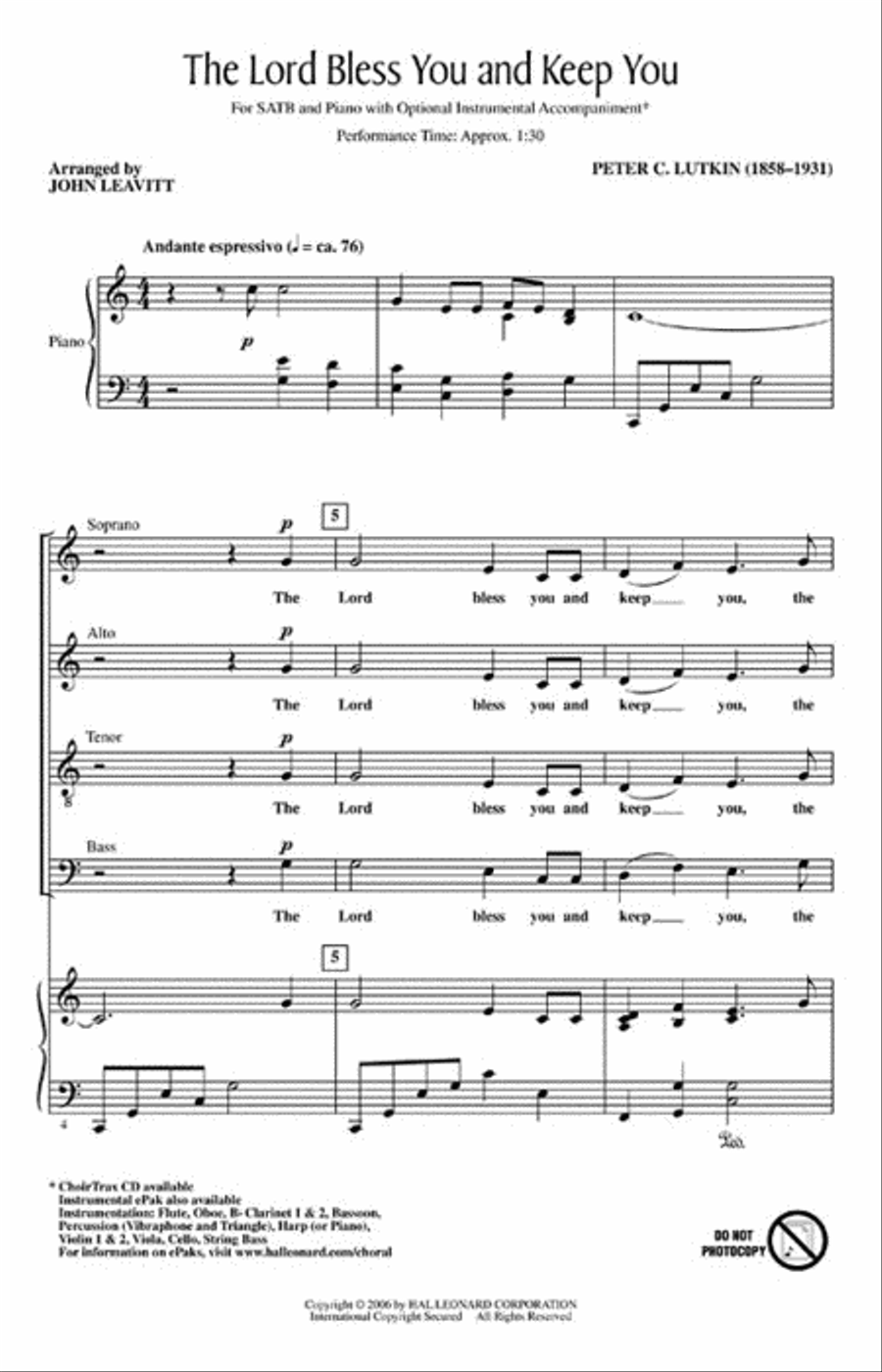 The Lord Bless You and Keep You 4-Part scores gallery preview page 2