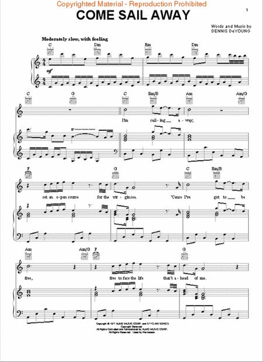 Come Sail Away Piano, Vocal, Guitar scores gallery preview page 2