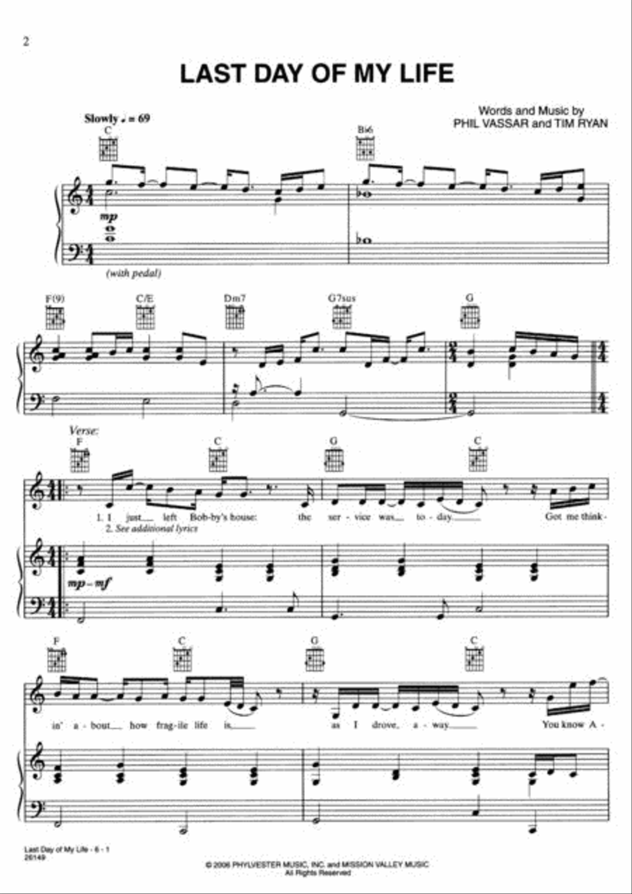 Last Day of My Life Piano, Vocal, Guitar scores gallery preview page 2