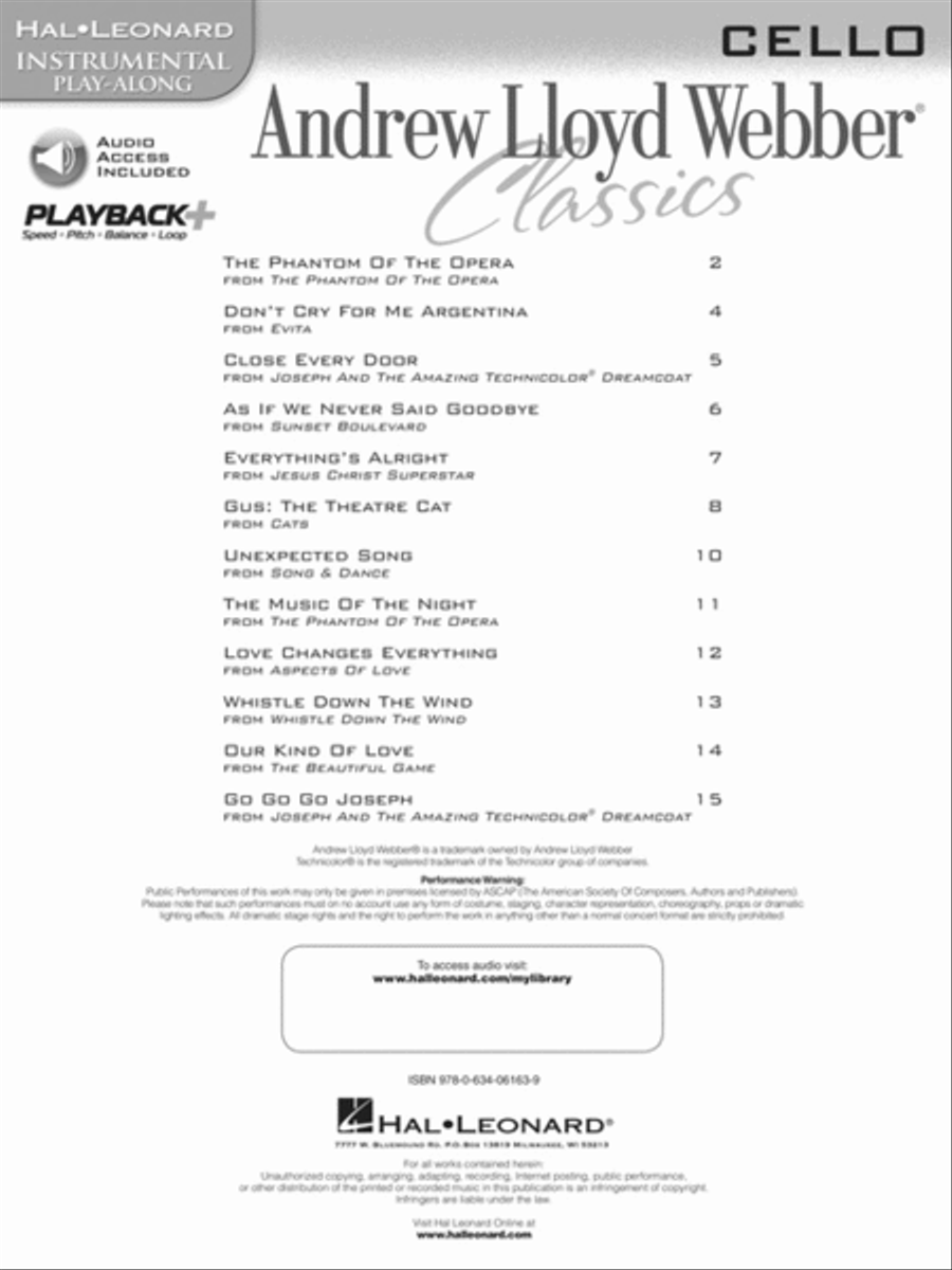 Andrew Lloyd Webber Classics Cello scores gallery preview page 2