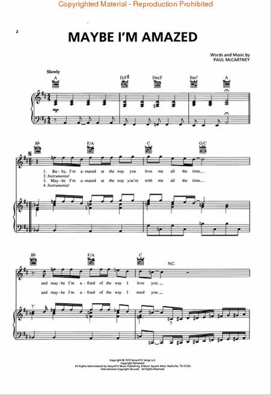 Maybe I'm Amazed Piano, Vocal, Guitar scores gallery preview page 2