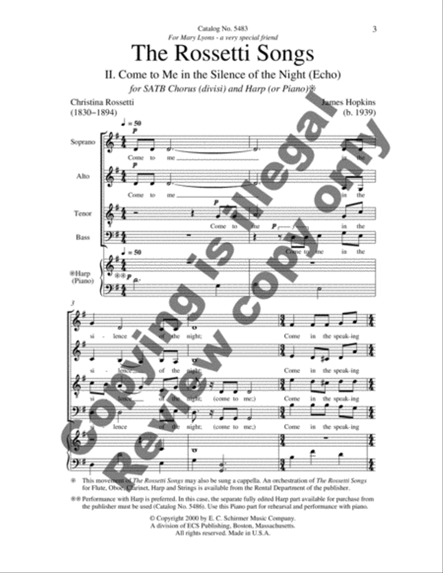 The Rossetti Songs: 2. Come to Me in the Silence of the Night (Echo) Divisi scores gallery preview page 7