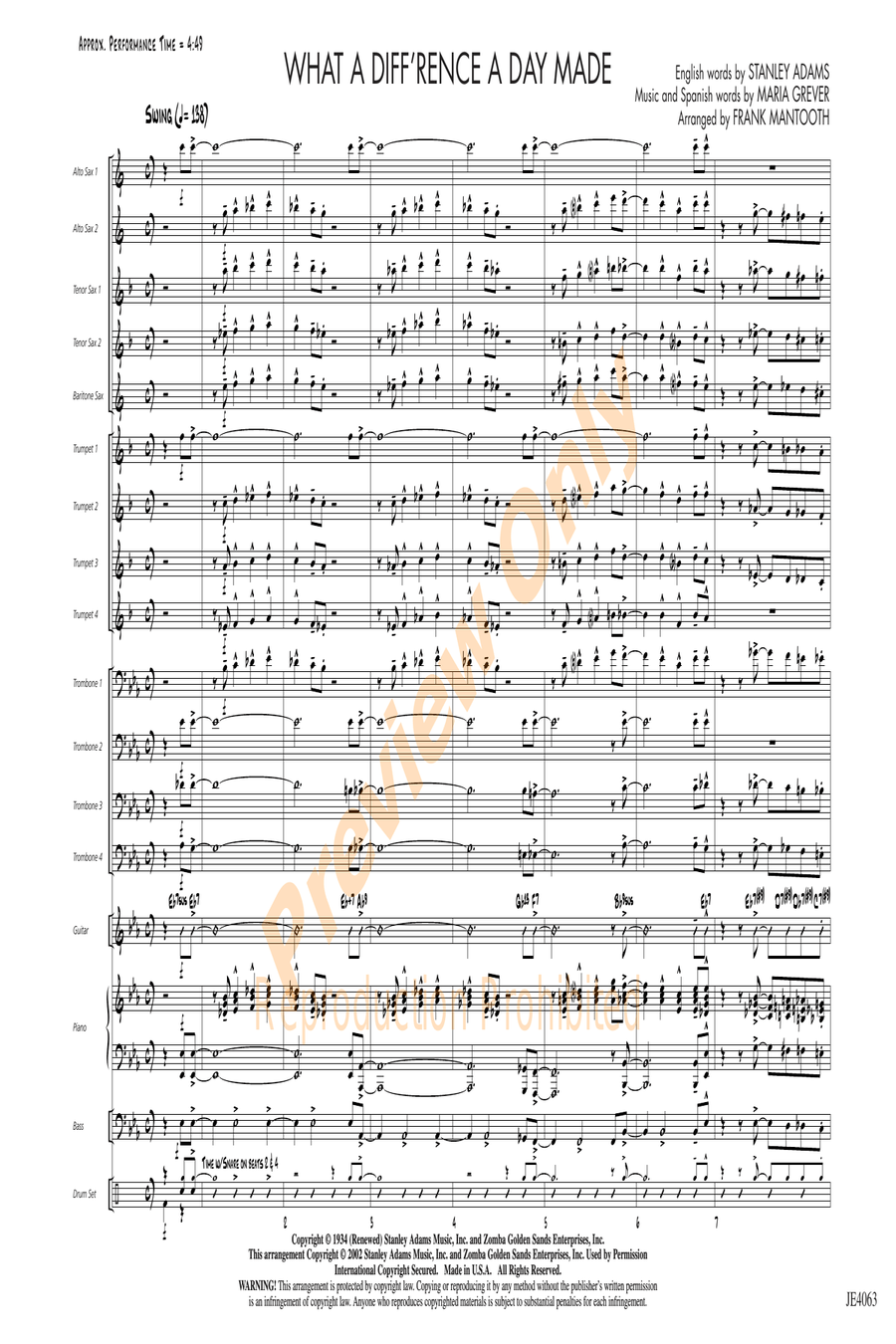 What a Diff'rence a Day Made Jazz Ensemble scores gallery preview page 3