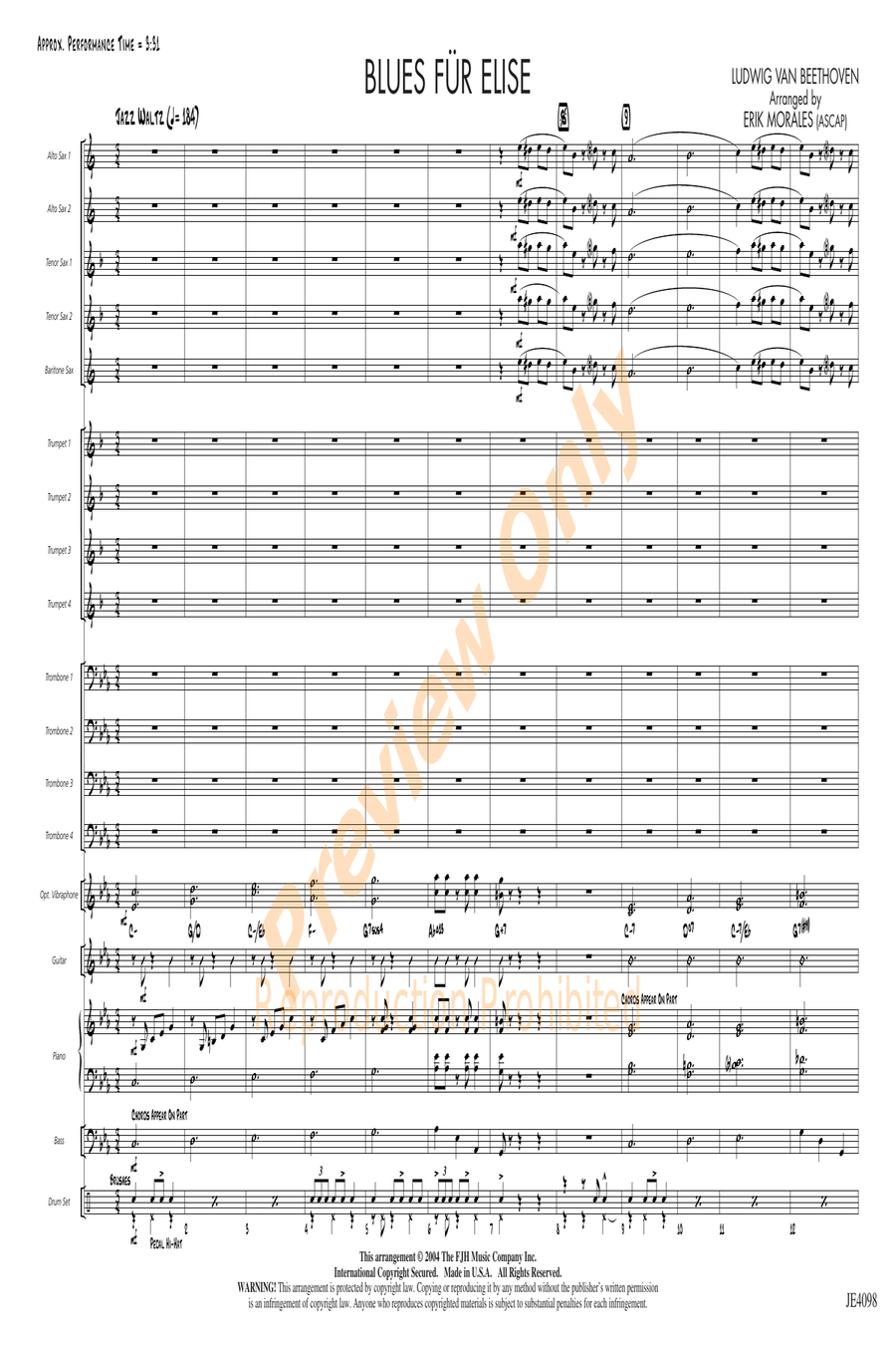 Blues für Elise Blues für Elise Jazz Ensemble scores gallery preview page 4