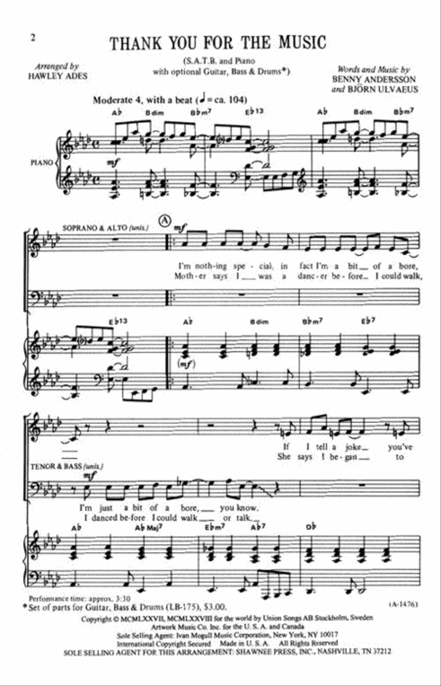 Thank You for the Music Thank You for the Music 4-Part scores gallery preview page 3