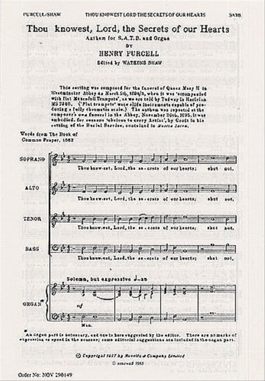 Thou Knowest, Lord, The Secrets of Our Hearts 4-Part scores gallery preview page 1