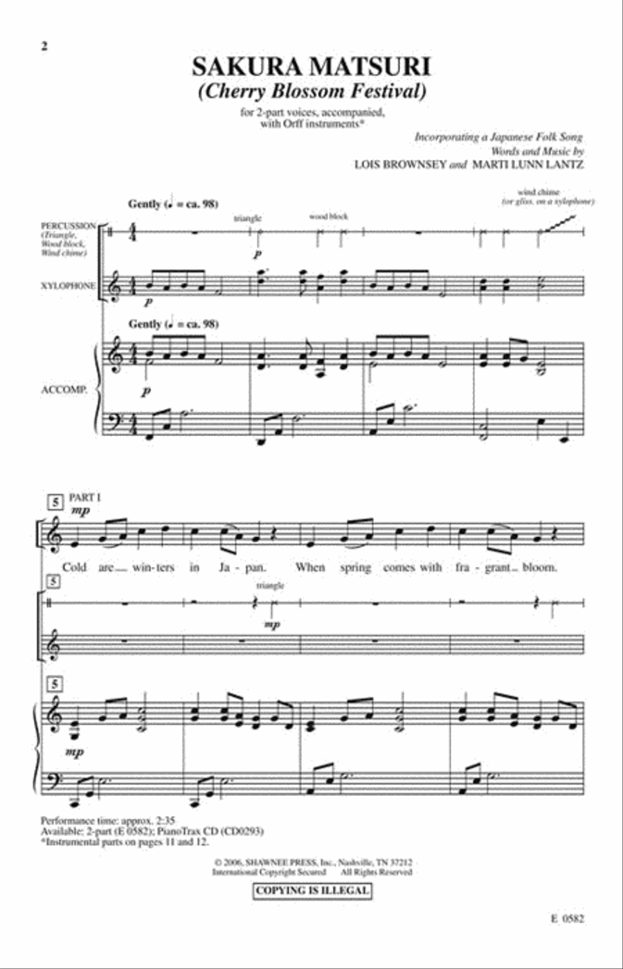 Sakura Matsuri (Cherry Blossom Festival) 2-part, opt. Orff instruments 2-Part scores gallery preview page 2