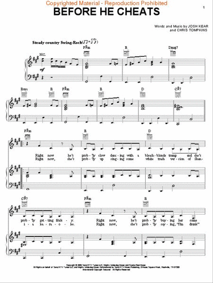 Before He Cheats Piano, Vocal, Guitar scores gallery preview page 2