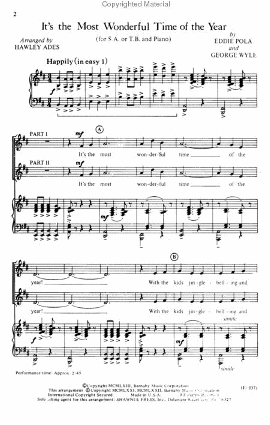 It's the Most Wonderful Time of the Year Unison Choir scores gallery preview page 2
