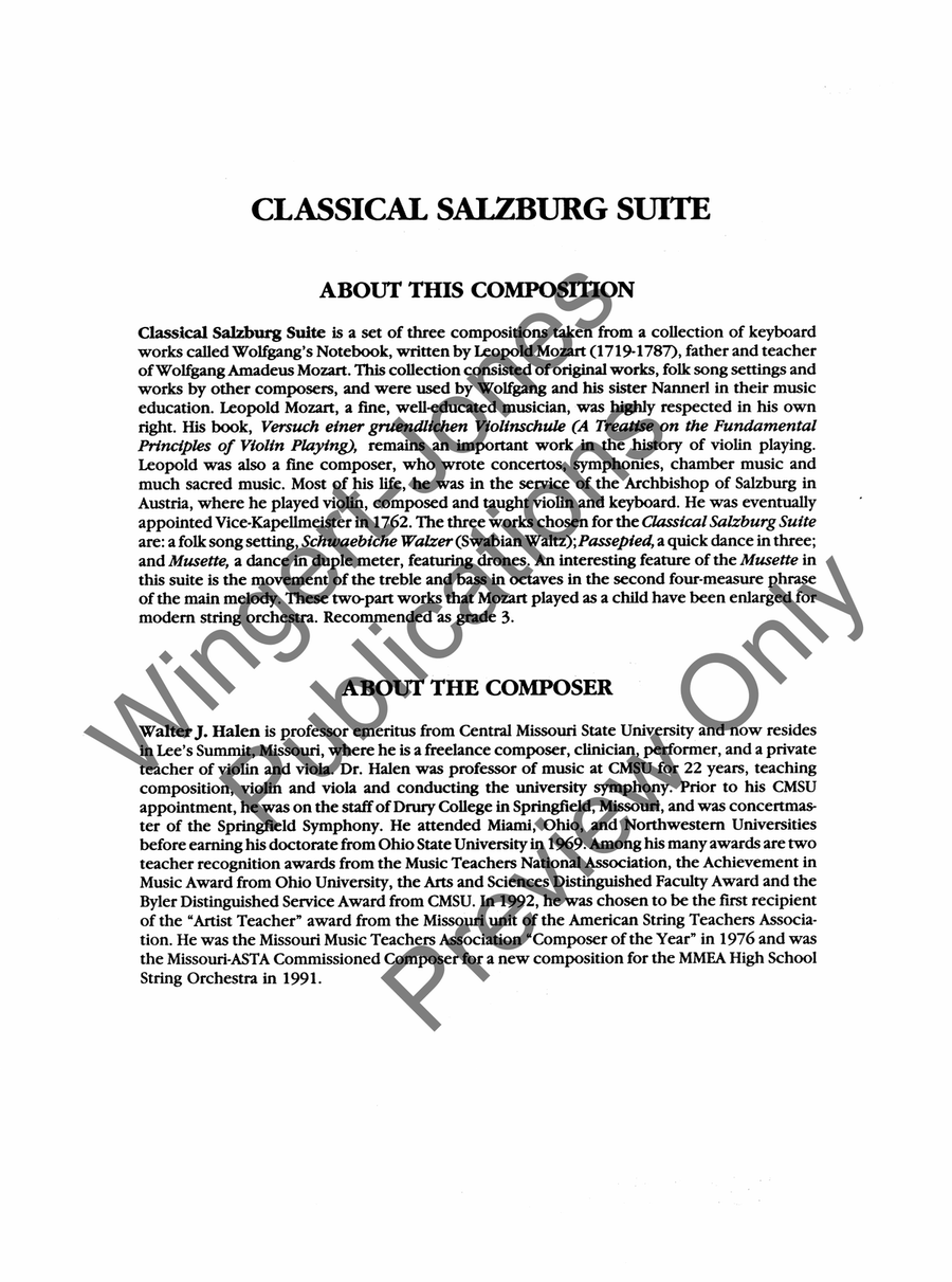Classical Salzburg Suite (Score) String Orchestra scores gallery preview page 3