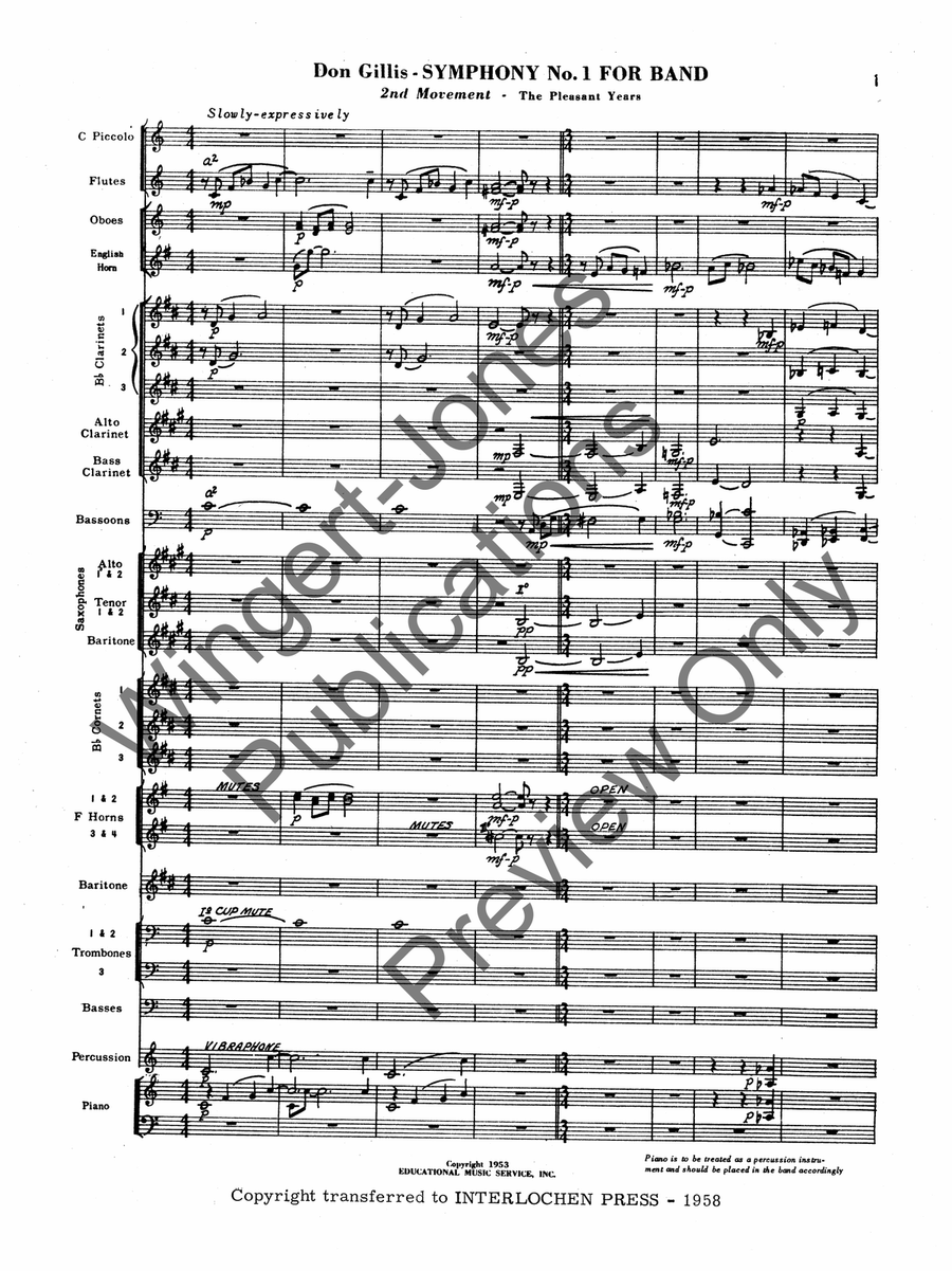 Pleasant Years (2nd Movt From Symphony No. 1 For Band) (Score) Concert Band scores gallery preview page 3