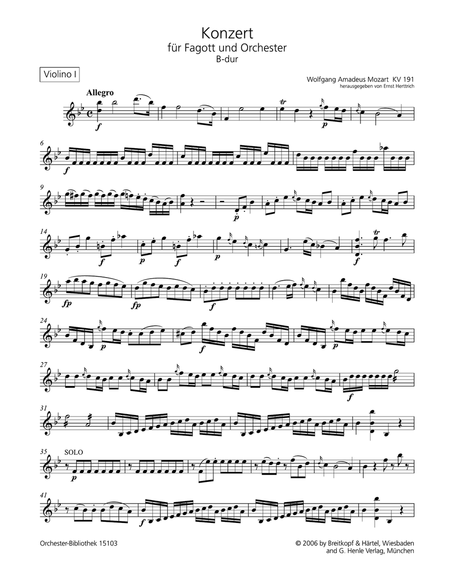 Bassoon Concerto in B flat major K. 191 (186e) Orchestra scores gallery preview page 2
