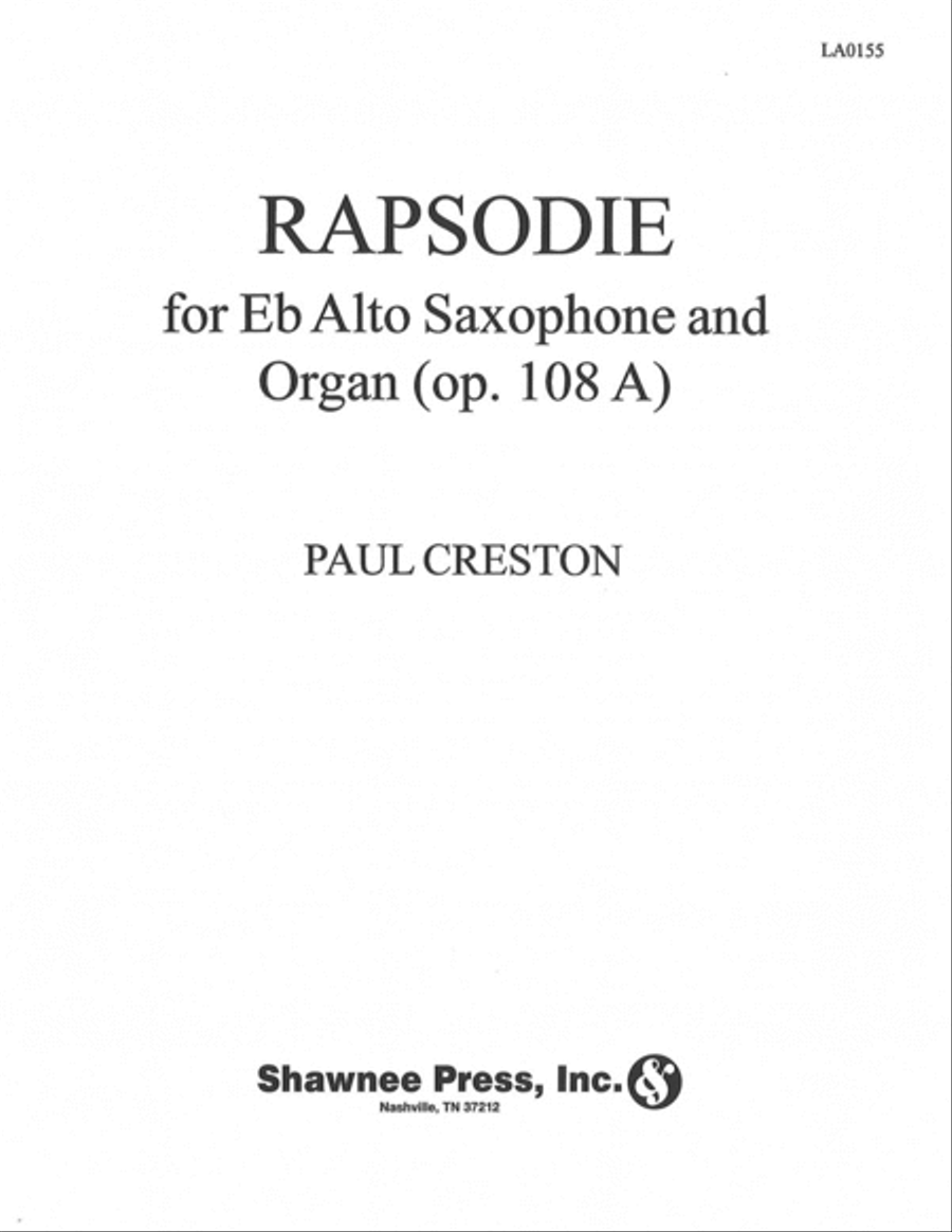 Rapsodie for E Flat Alto Saxophone and Organ Alto Saxophone/Organ Alto Saxophone scores gallery preview page 1