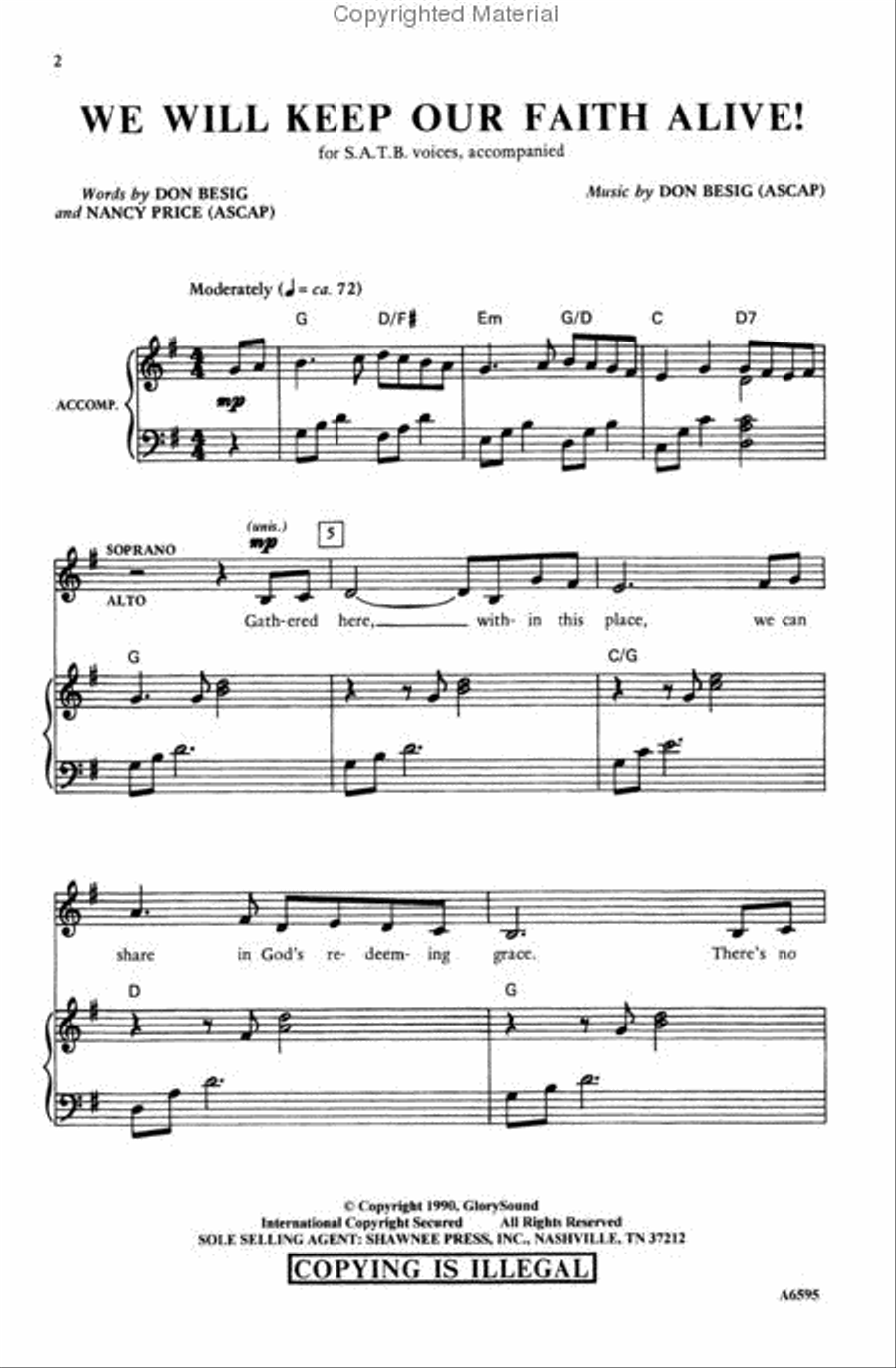 We Will Keep Our Faith Alive! by Don Besig 4-Part - Sheet Music page 2
