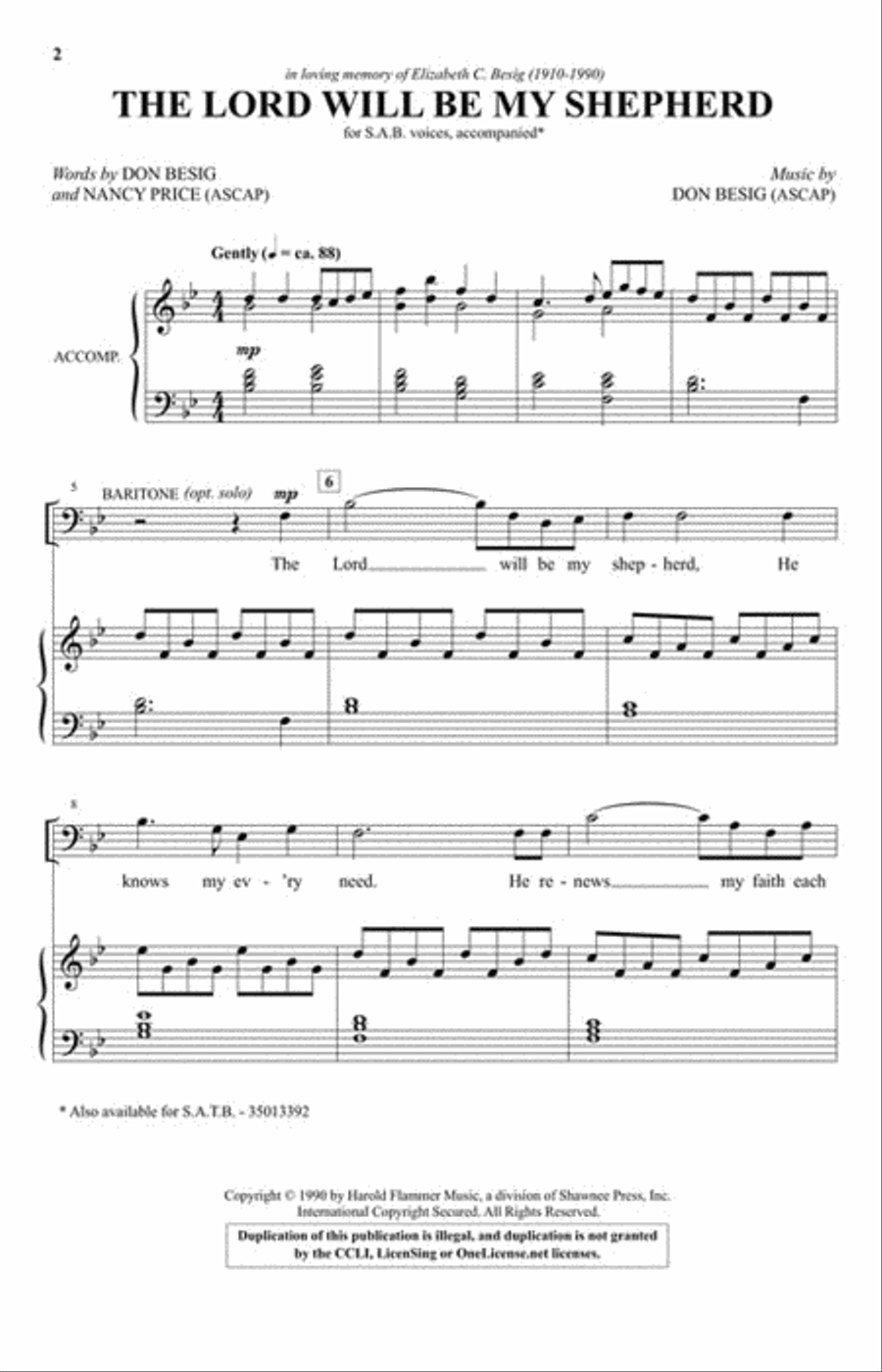 The Lord Will Be My Shepherd 4-Part scores gallery preview page 2